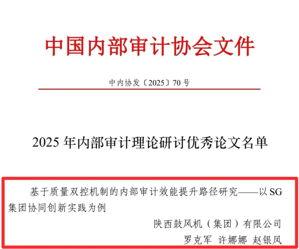 国家级认可！陕鼓内部审计创新实践论文获评全国优秀